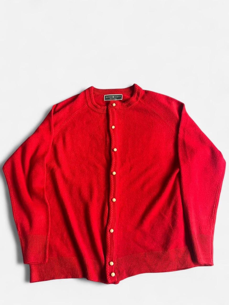 Karen Scott Red Button-Front Cardigan